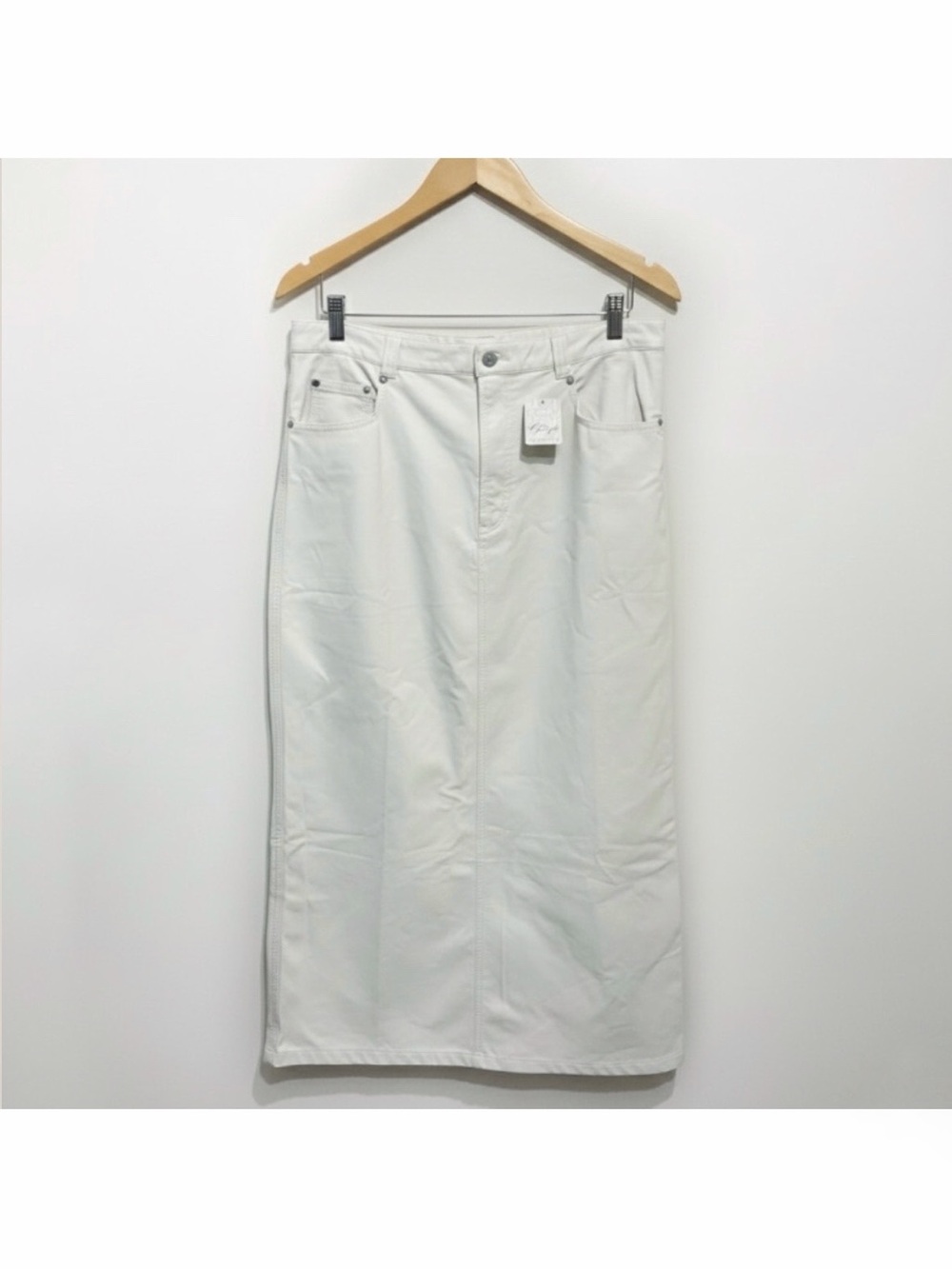 Free People City Slicker Vegan Faux Leather Maxi Skirt Cream Off-White New 10 - Picture 2 of 12